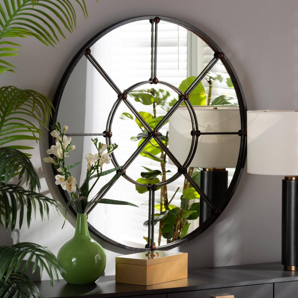 Ohara 36" Black and Bronze Round Wall Mirror