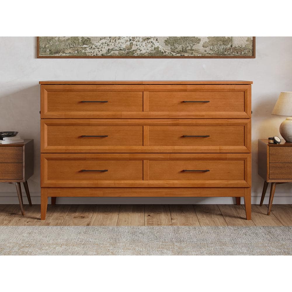 Santa Fe Light Toffee Queen Wood Murphy Bed Chest with Mattress