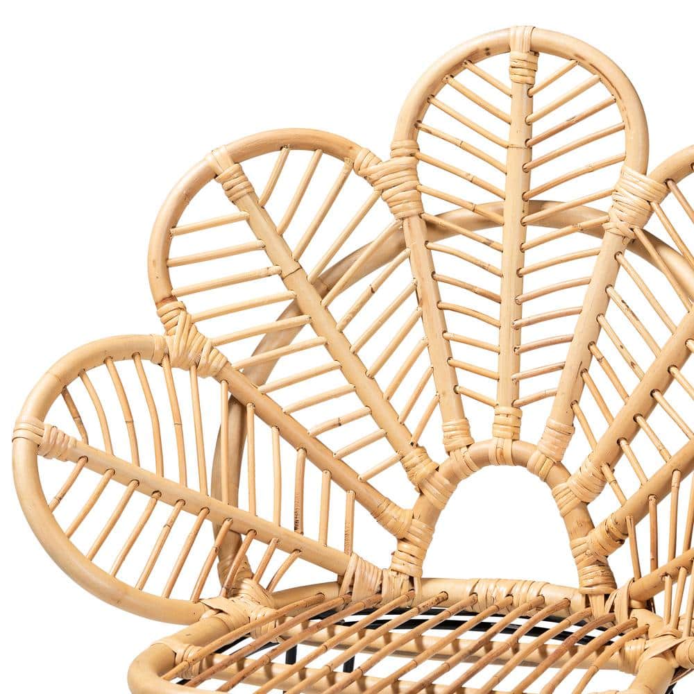Garan Natural Rattan and Black Metal Boho Counter Stool