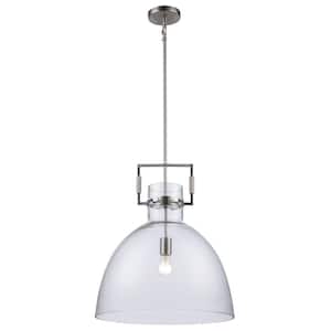 Briar 17.75 in. 1-Light Brushed Nickel Pendant Light Fixture with Clear Glass Dome Shade