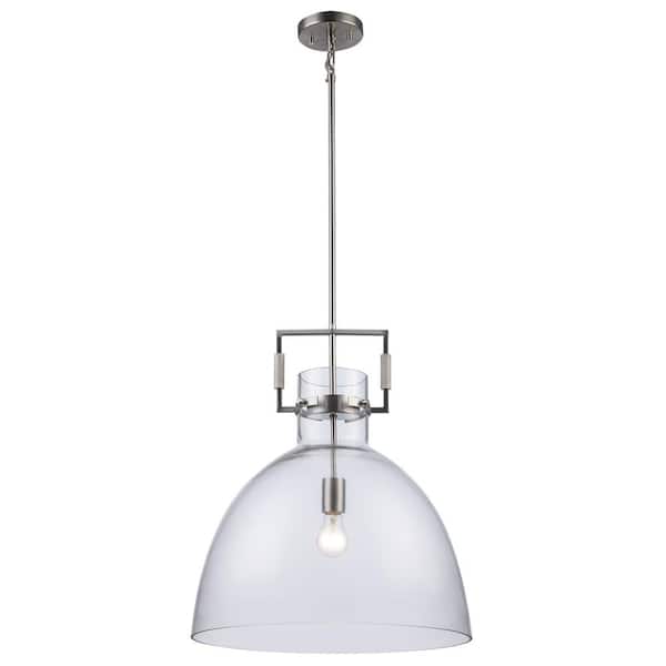 Bel Air Lighting Briar 17.75 in. 1-Light Brushed Nickel Pendant Light Fixture with Clear Glass Dome Shade