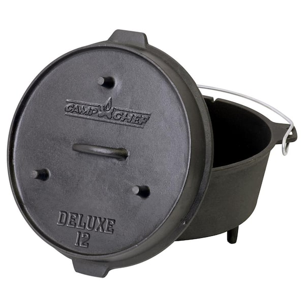 Camp Chef Deluxe Preseasoned Cast Iron 12 in. Dutch Oven DO12 - The Home  Depot