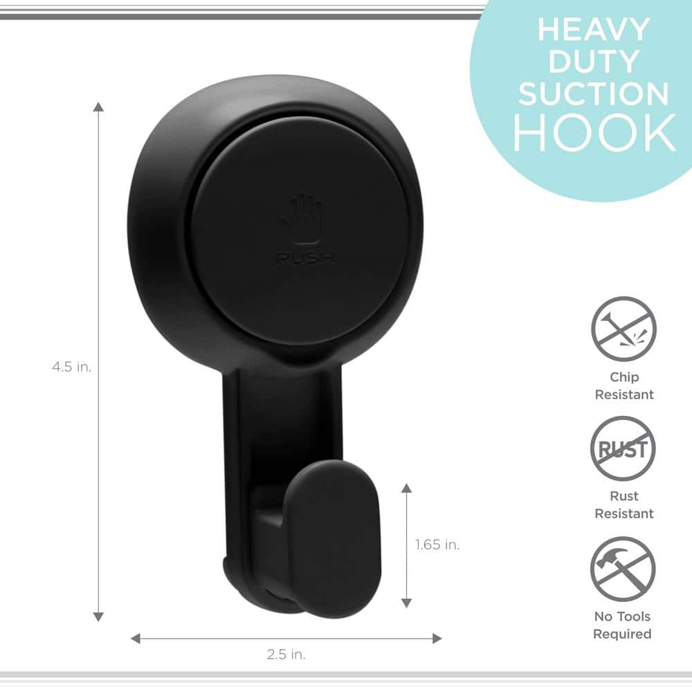 Matte Black Gel Suction Power Wall Mounted Hook Set