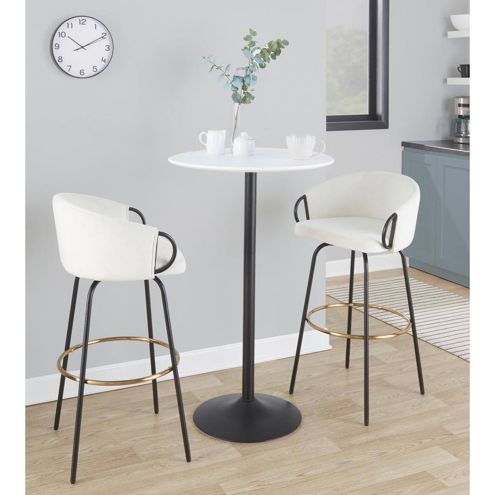 Adjustable Round White Wood and Black Metal Bar Table