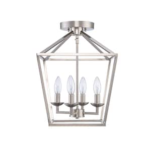 Weyburn 16.5 in. 4-Light Brushed Nickel Farmhouse Semi-Flush Mount Ceiling Light Fixture with Caged Metal Shade