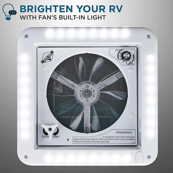 Hike Crew 11 in. Manual RV Roof Vent Fan with 3-Speeds and LED Light