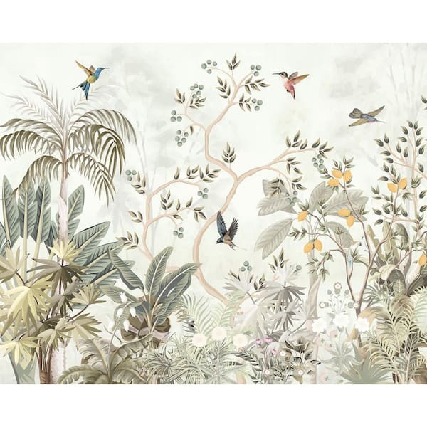 Brewster 19.7 in. x 0.025 in. Green Woods and Forests Origin Murals Lemon Tree Forest Sage Wall Mural