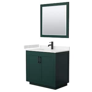 Miranda 36 in. W x 22 in. D x 33.75 in. H Single Sink Bath Vanity in Green with Carrara Cultured Marble Top and Mirror