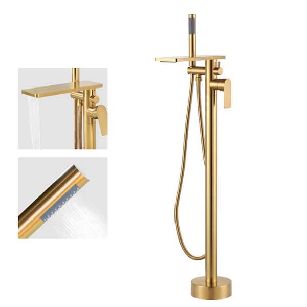 VEVETTA 2-Handle Freestanding Tub Faucet with Handshower in. Brushed Gold