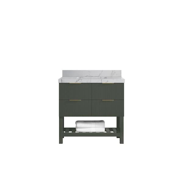 Willow Collections Catalina 36 in. Single Sink Freestanding Pewter Green Bath Vanity with Venatino Qt. Top Unassembled