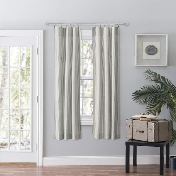 Ellis Curtain Sage Striped Rod Pocket Room Darkening Curtain - 56 in. W x 63 in. L (Set of 2)