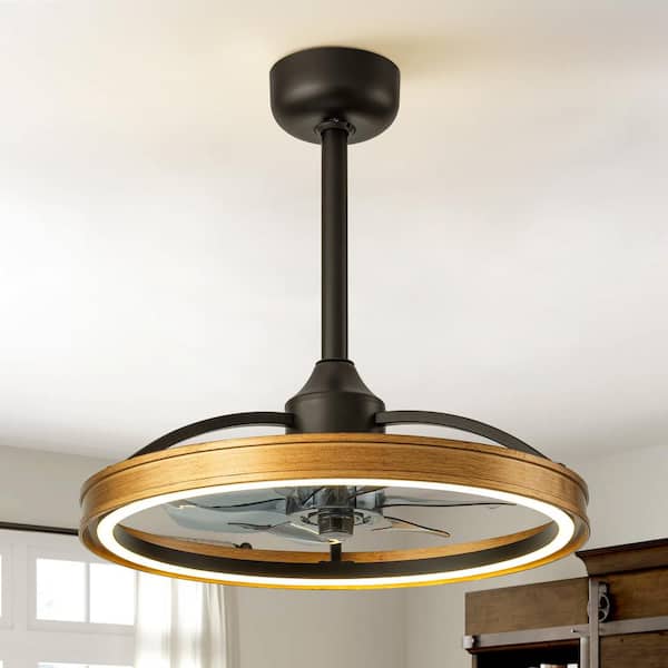 RRTYO Vaczon 18.8 in. Indoor Modern Farmhouse Black Wheel Ring Standard Ceiling Fan with Color-Changing Integrated LED