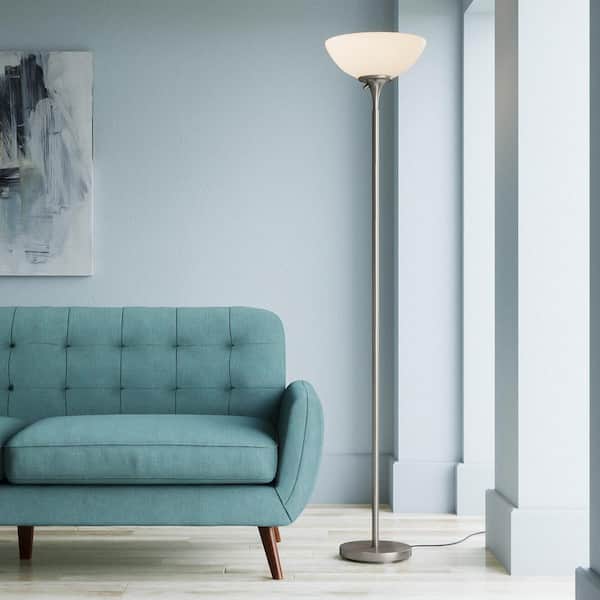 Hampton Bay 71 in. Satin Steel Floor Lamp with Frosted White Shade