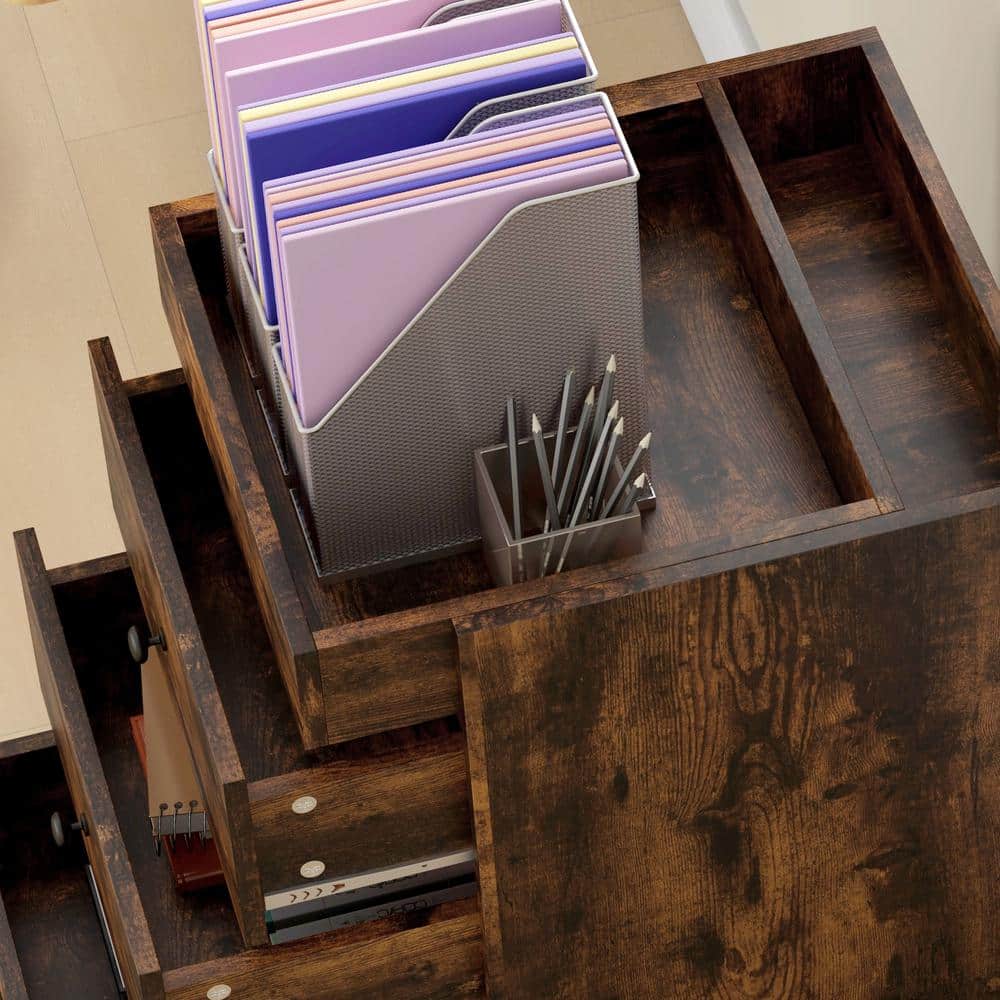 HOMCOM Brown 3-Drawer Mobile File Cabinet with Removable Tray