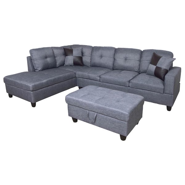 Left Facing Chaise Sectional Sofa, Sectional Sofa Grey Microfiber