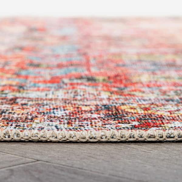 Amber Multi 2 ft. 6 in. x 7 ft. Transitional Distressed Machine Washable Non Slip Runner Rug