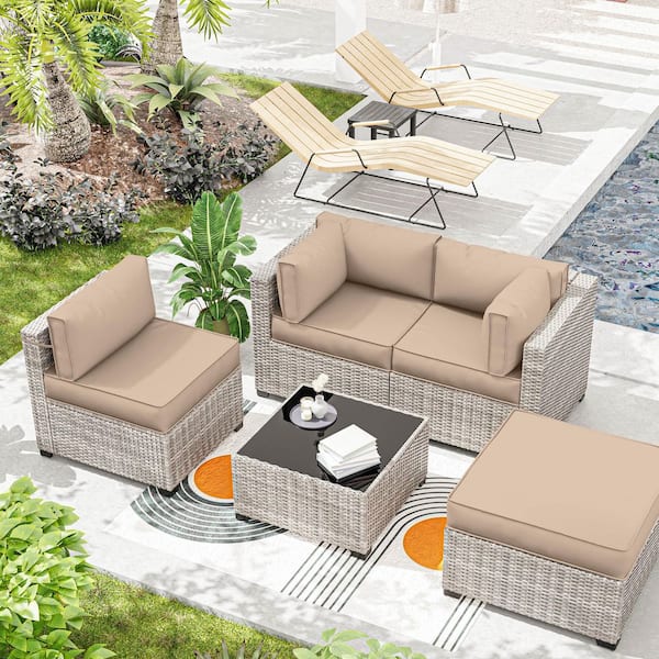 25.6 in. x 25.6 in. x 4 in. (9-Piece) Deep Seating Outdoor Sectional Cushion Sand