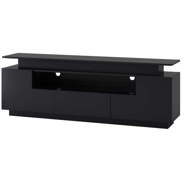 URTR 67 in. Black TV Stand with LED Lights, Entertainment Center Fits TV's up to 75 in. with Drawer for Living Room, Bedroom