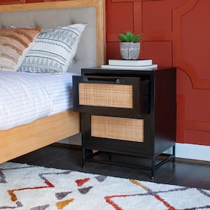 Casper Black Cane 2 Drawer Nightstand