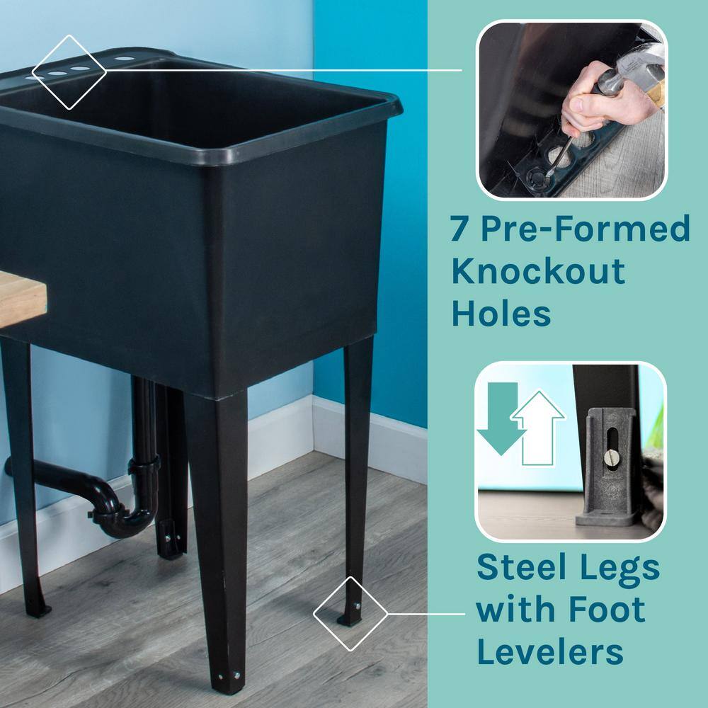 Black Freestanding Thermoplastic Utility Sink with Faucet for Laundry Room