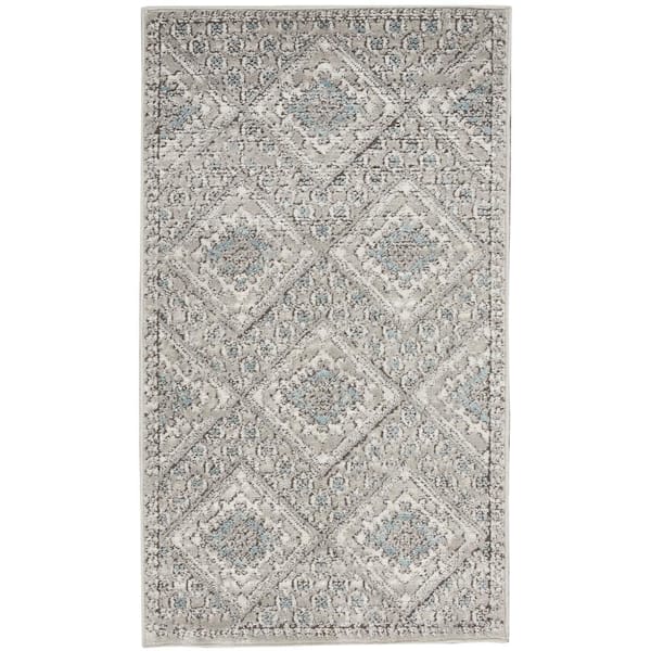 Nourison Concerto Grey/Ivory doormat 2 ft. x 4 ft. Border Contemporary Kitchen Area Rug