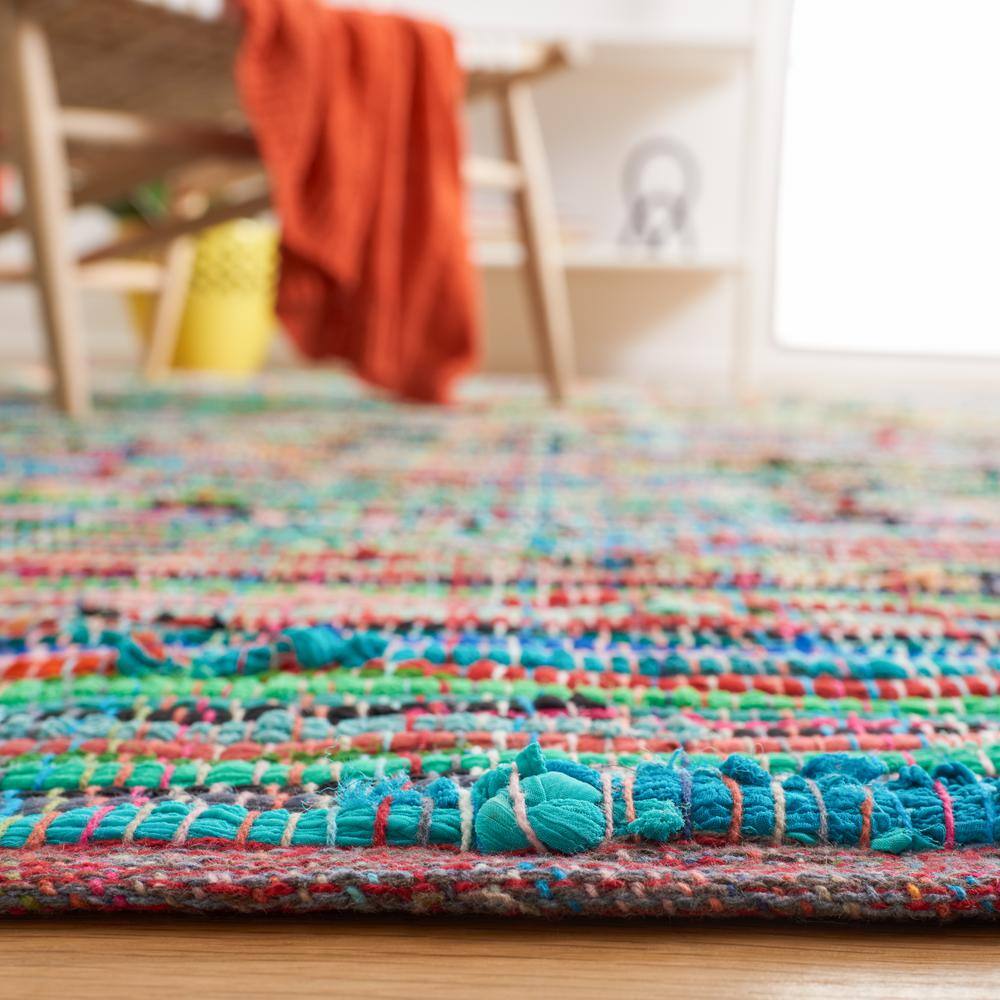 Handmade Boho Stripe Wool-Cotton Blend Rug, Green/Multi, 2'6" x 4'