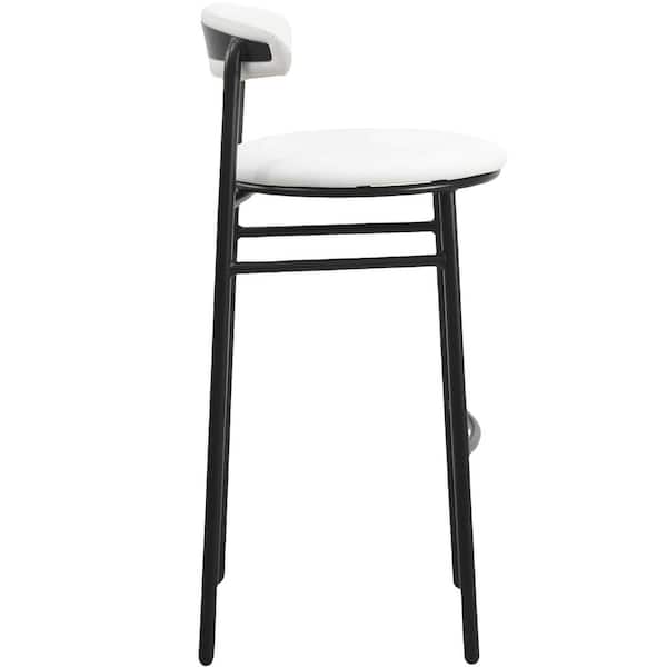 Leisuremod Lume Series White Modern 29.5 in. Bar Stool Upholstered in Polyester with Powder Coated Steel Legs