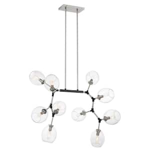 Nexpo 10-Light Brushed Nickel with Coal Accents Island Chandelier with Clear Glass Shades