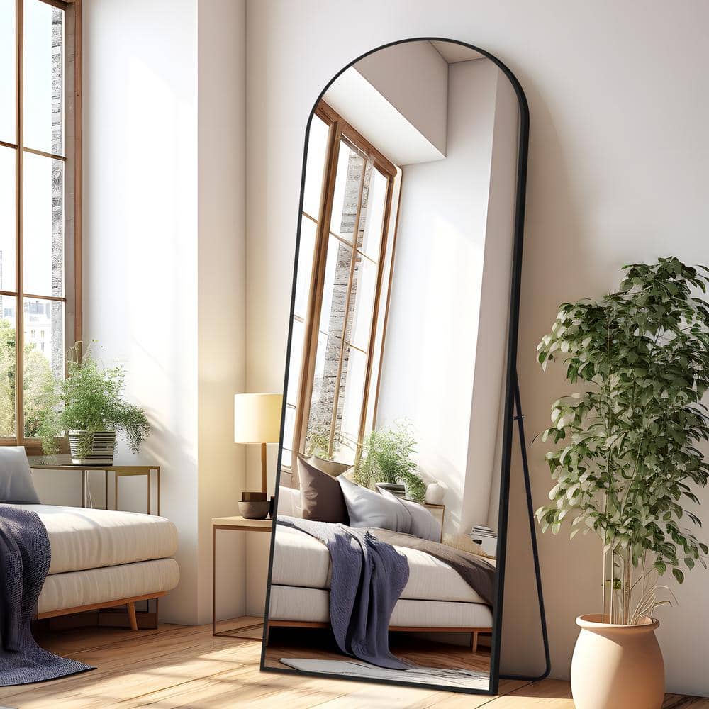 21 in. W x 64 in. H Modern Full-Length Arched Metal Frame Black Mirror