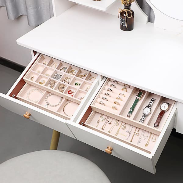 Stackable Jewelry Organizer Trays 4 Set - PU Leather Storage Display Case with Stackable Jewelry Organizer Trays 4 Set Coffee PU Leather  main image 3