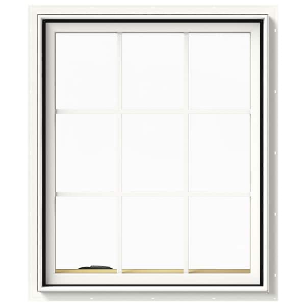 JELD-WEN 30 in. x 36 in. W-2500 Series White Painted Clad Wood Left-Handed Casement Window with Colonial Grids/Grilles