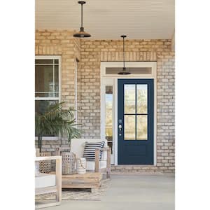 36 in. x 80 in. Right-Hand 4 Lite Clear Glass Revival Blue Painted Fiberglass Prehung Front Door with Brickmould