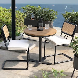 Modern Black Metal Outdoor Dining Chair with Beige Cushions (2-Pack)