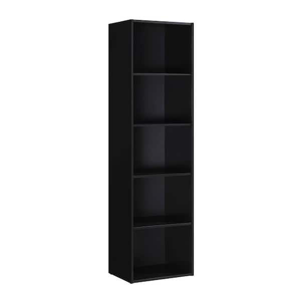 HODEDAH 5-Shelf, 15.91 in. W 59 in. H Black Bookcase