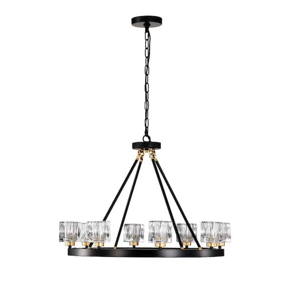 Hera 8-Light Matte Black Wagon Wheel Chandelier with Adjustable Height (8*G9 Bulbs Included)