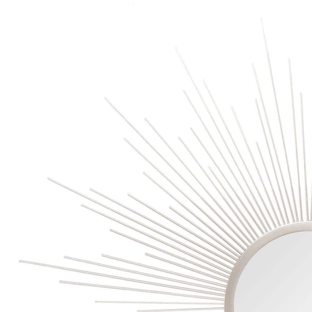 Contemporary Cream Wood Sunburst Round Mirror 36"