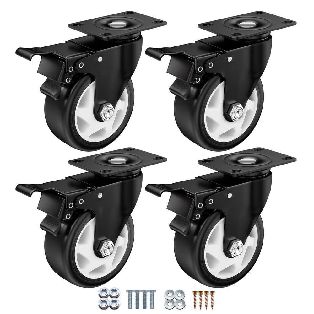 4-Pack Heavy Duty Series 4 in. Black PU Swivel Plate Casters with Dual Pedal Brake Non-Marring Wheels 1400 lb. Load price history on PriceWatchPro