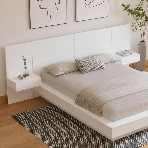 Napa 4-Piece White Wood Queen Size Bedroom Set with Floating Nightstands