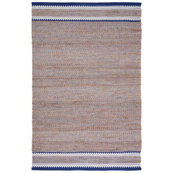 SAFAVIEH Natural Fiber Beige/Navy 5 ft. x 8 ft. Woven Border Area Rug