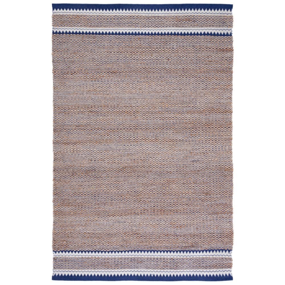 Handmade Blue and Natural Geometric Wool Area Rug 6' x 9'