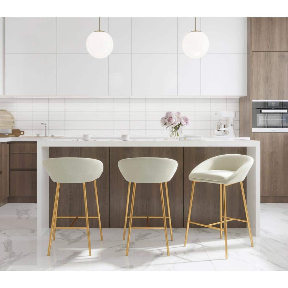 Elegant Gold and Cream Curved Counter Stools, Set of 2