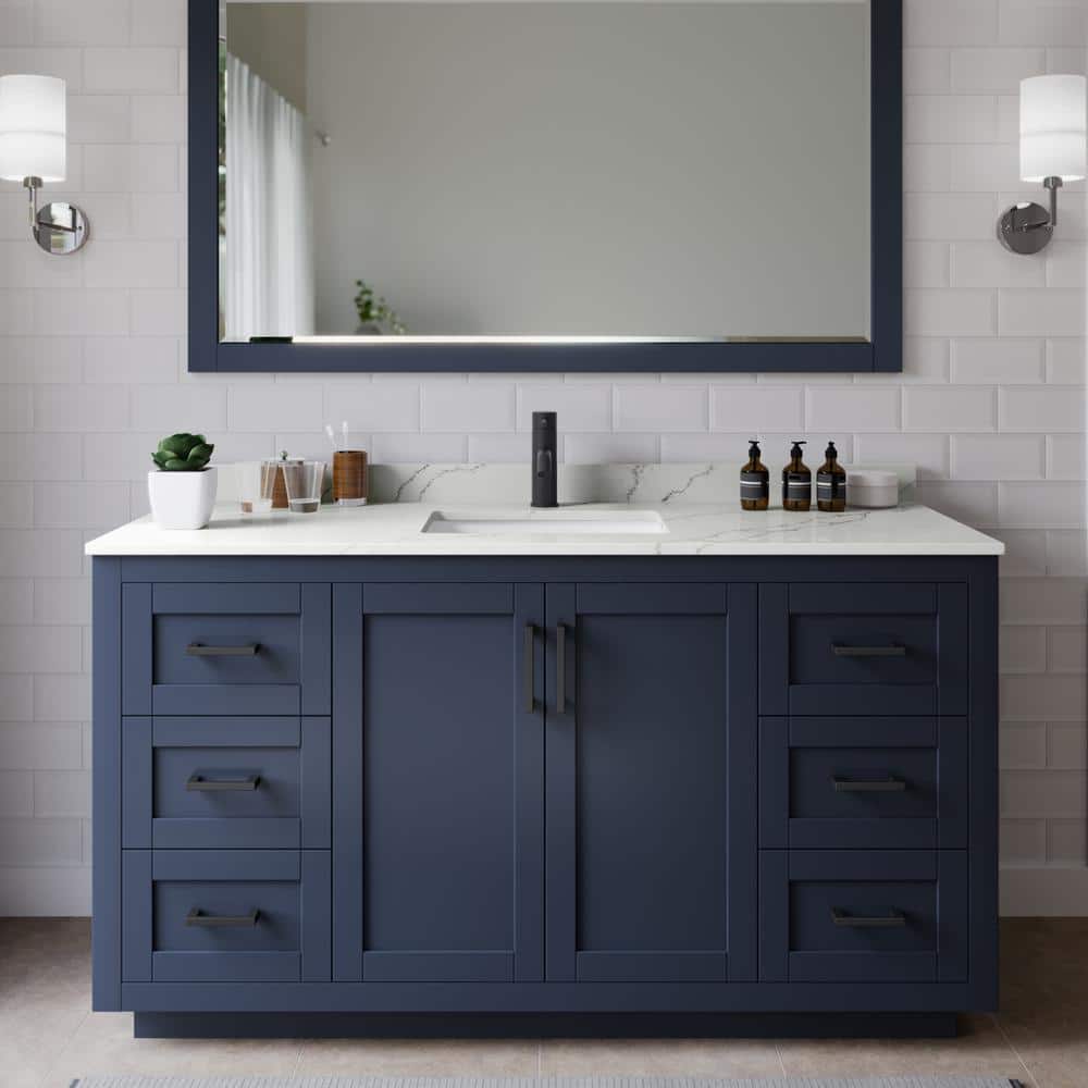 Miranda 60 in. W x 22 in. D x 33.75 in. H Single Bath Vanity in Dark Blue with Giotto Quartz Top and 58 in. Mirror price history on PriceWatchPro