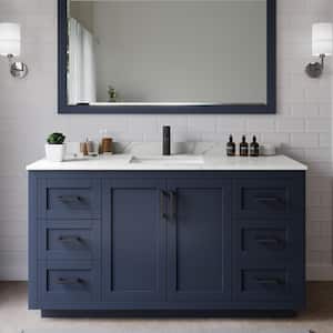 Miranda 60 in. W x 22 in. D x 33.75 in. H Single Bath Vanity in Dark Blue with Giotto Quartz Top and 58 in. Mirror