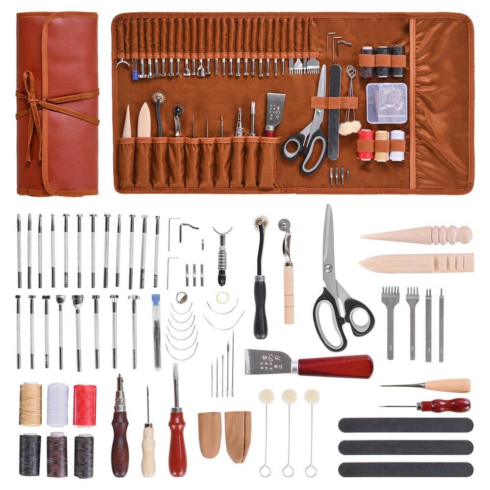 Leather Working Tools Kit, 72 PCS with Portable Leather Storage Bag, Engraving Punching Sewing Stamping Sanding Tools price history on PriceWatchPro