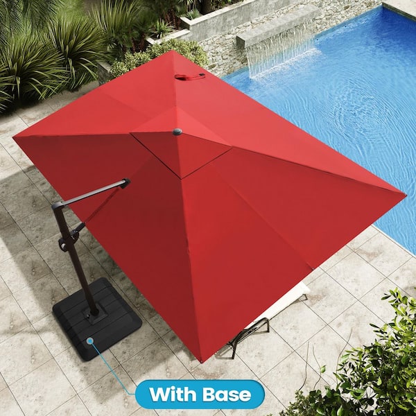 12 ft. x 9 ft. Rectangular Cantilever Tilt Patio Umbrella in Red with 4-Piece 220 lbs. HDPE Base