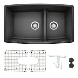Performa 33 in. Undermount Double Bowl Anthracite Granite Composite Kitchen Sink Kit with Accessories