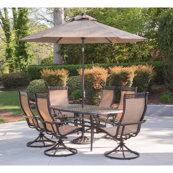 Hanover Manor 7-Piece Aluminum Rectangular Outdoor Dining Set with ...