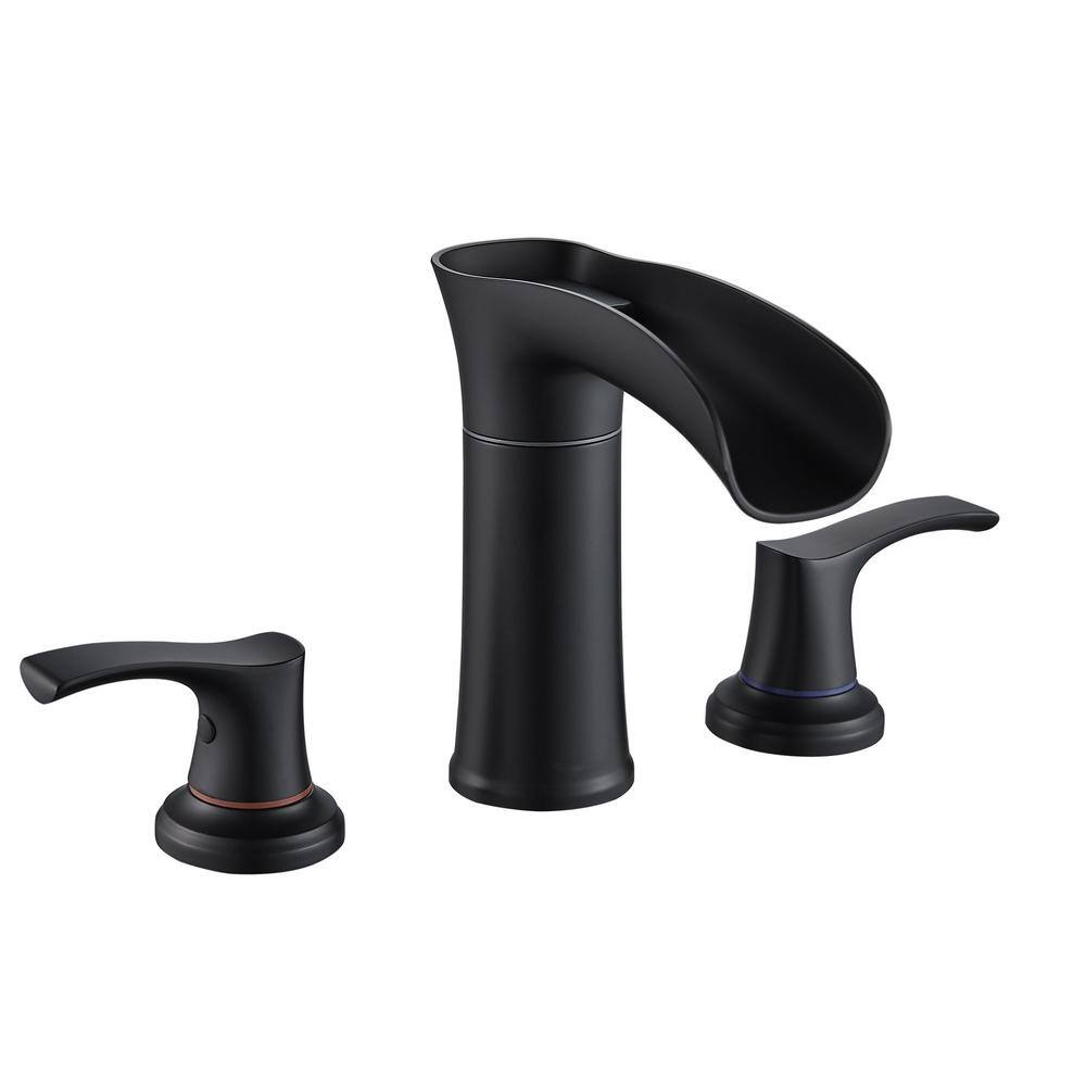 FURUISI 8 in. Widespread Double-Handle Bathroom Faucet with PEX Supply Line 3-Hole Vanity Sink ...