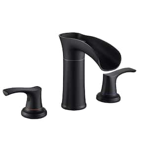 8 in. Widespread Double-Handle Bathroom Faucet with PEX Supply Line 3-Hole Vanity Sink Faucet Spout in Matte Black