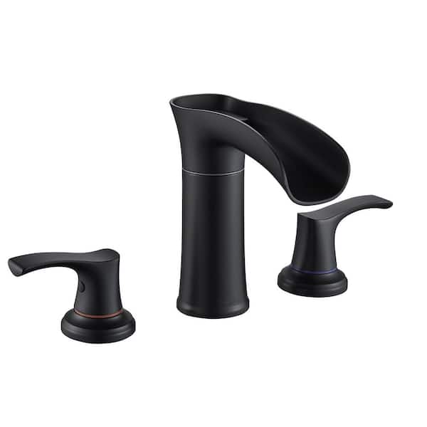 Unbranded 8 in. Widespread Double-Handle Bathroom Faucet with PEX Supply Line 3-Hole Vanity Sink Faucet Spout in Matte Black